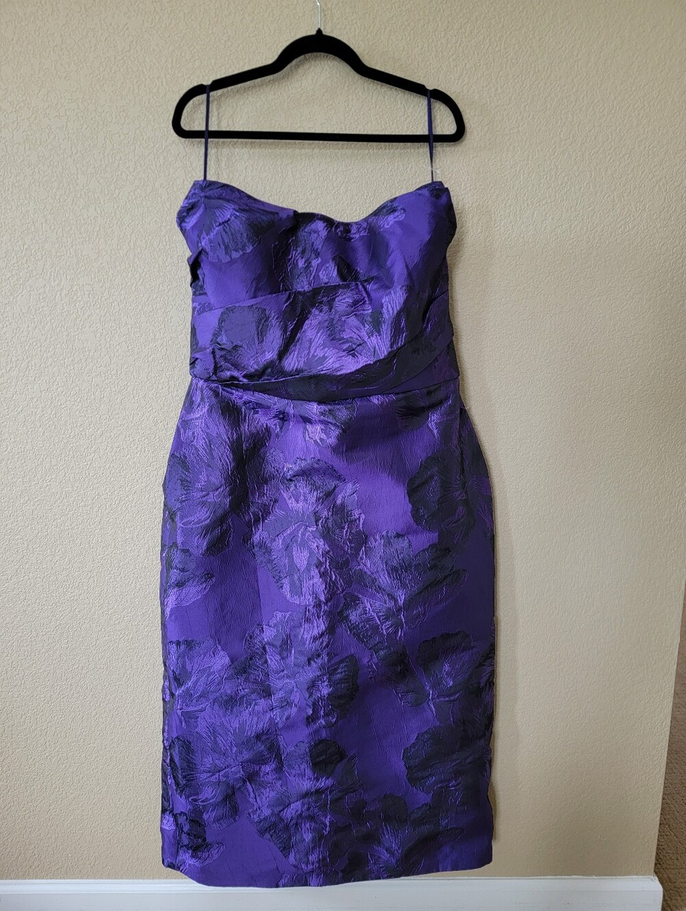 Amsale Purple Floral Strapless Jacquard Cocktail Dress, Size 20